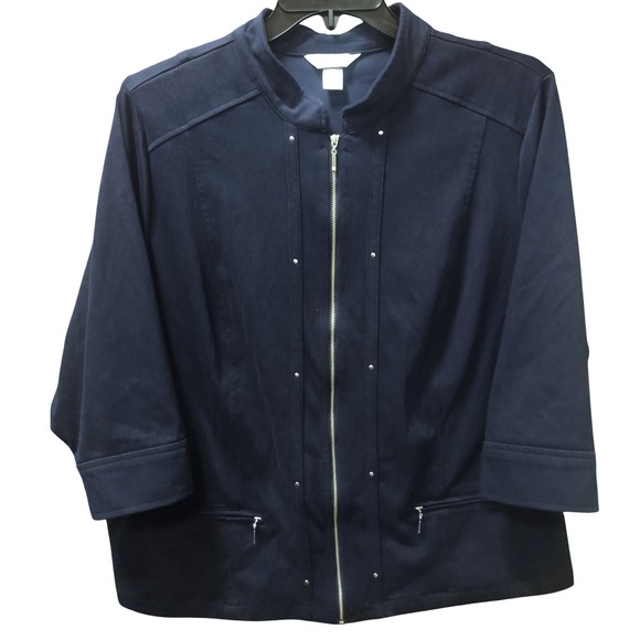 CJ Banks Jackets & Blazers - CJ Banks 2X Womens Navy Blue Zip Up Jacket 3/4 Sleeve Business‎ Casual